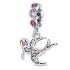 copper Cute Pink flowers Heart Pendant Bead Charms Compatible With 4MM hole diamete Charm Bracelets for Women Do It Yourself Jewellery Making Gift