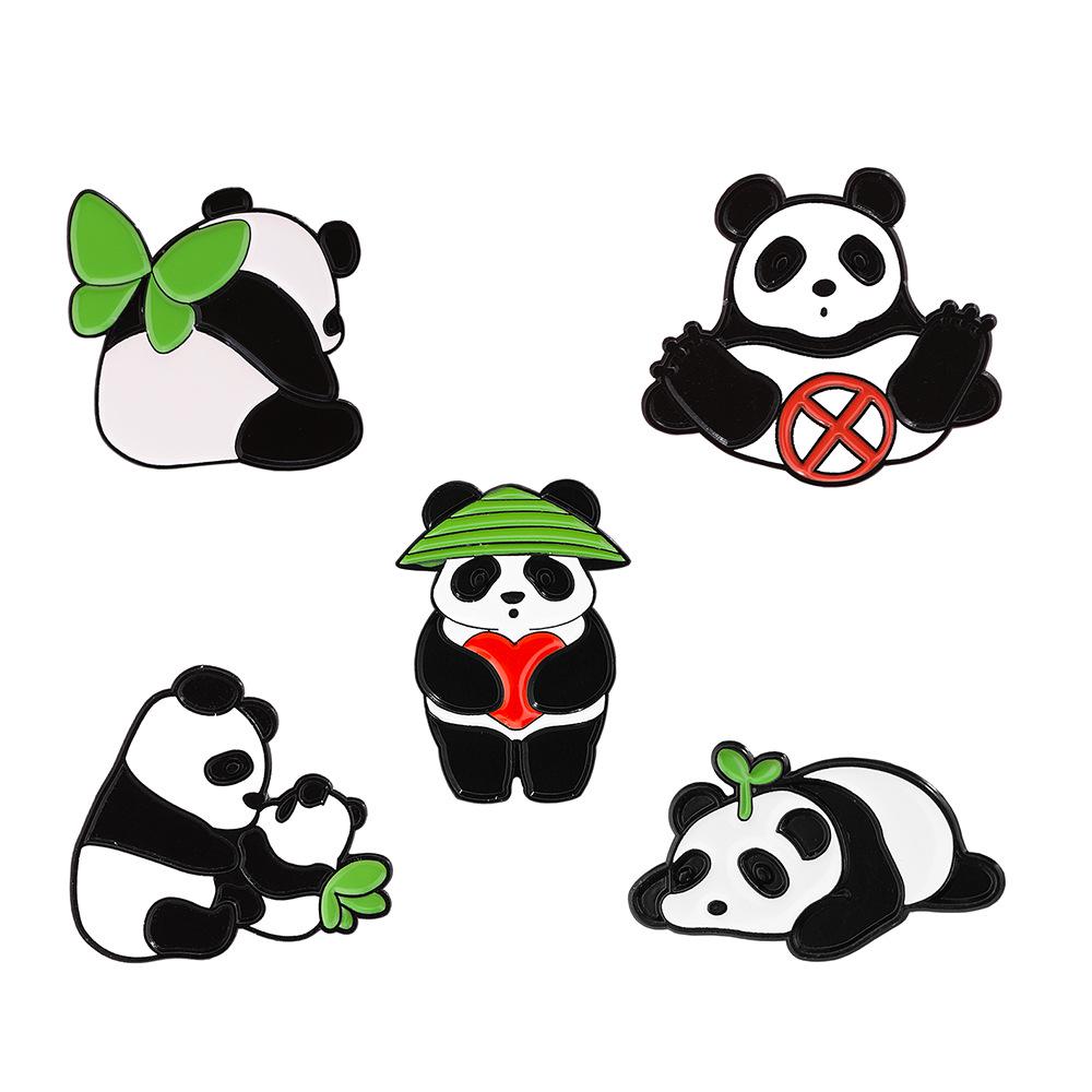 Panda Mom Hugging Baby Panda Brooch with Butterfly Wings