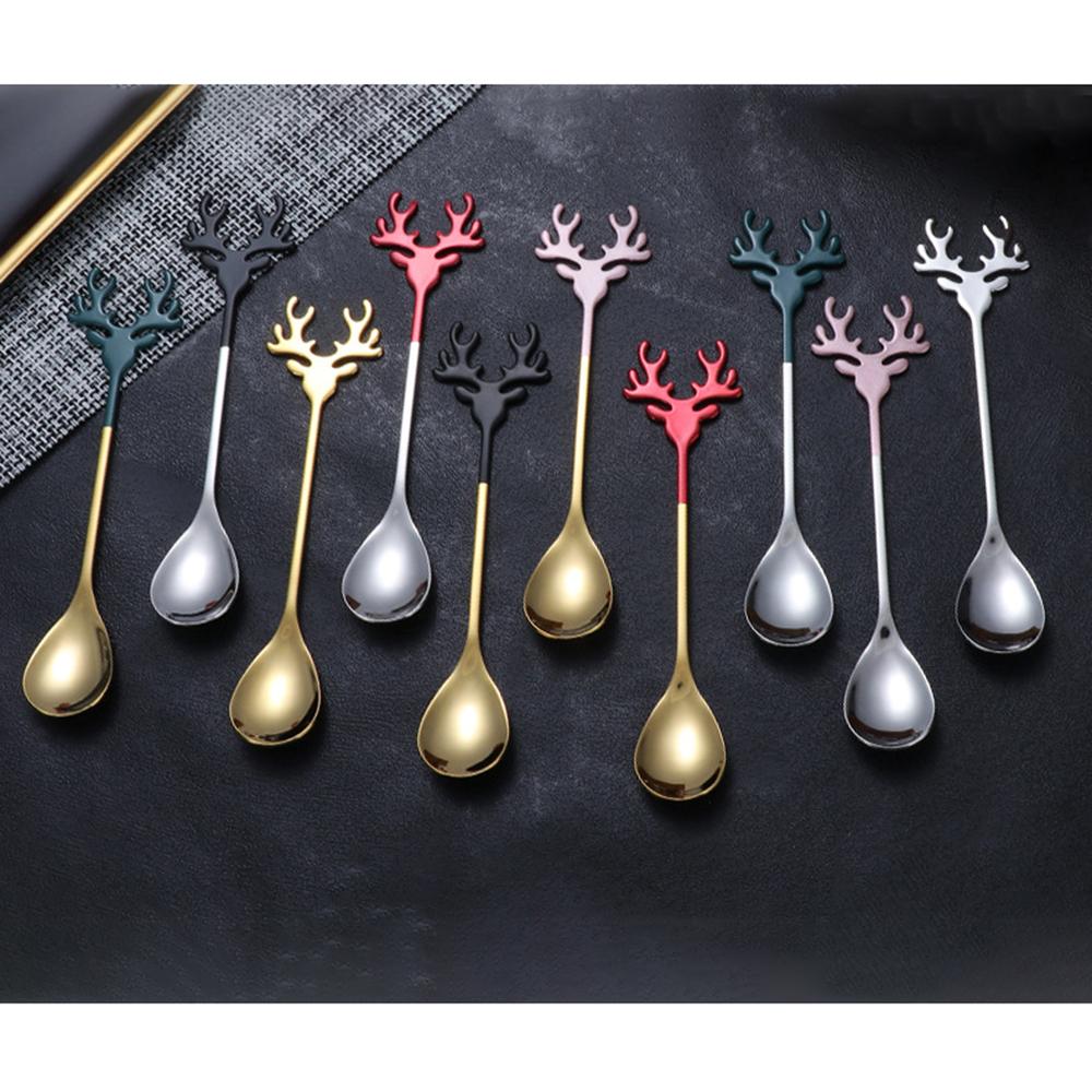 Stainless Steel Deer Head Shape Stirring Spoon Romantic Coffee Dessert Christmas Elk Exquisite Tableware