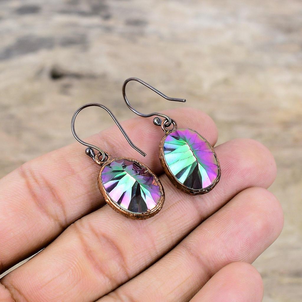 Faceted Rainbow Mystic Topaz Earring Electroformed Copper Earrings Handmade Earring Electroformed Jewelry Gift For Mom Real Gemstone Jewelry