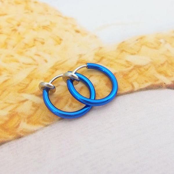 2PCS Cool Fake Stud Earring Clip Piercing Body Nose Lip Goth Punk Ring Hoop Ear Syeer