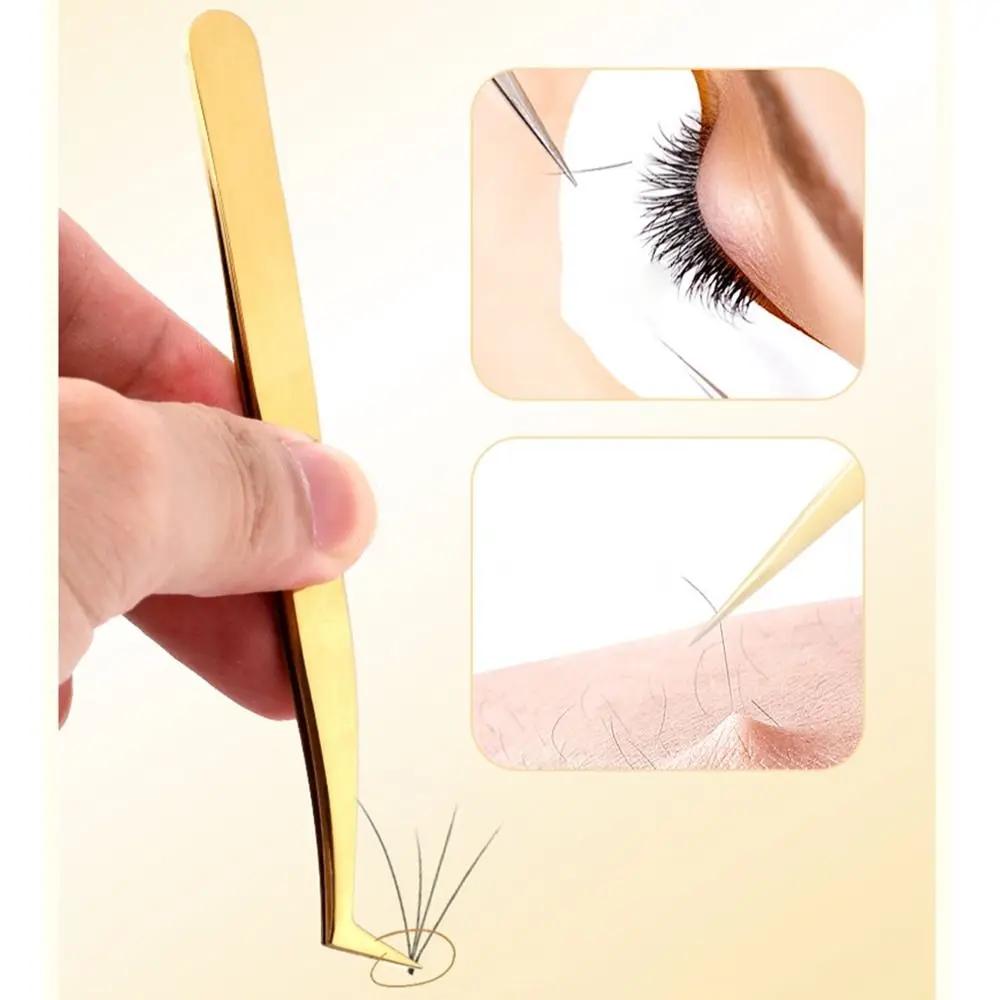 Professional Stainless Steel Lash Extension Tweezers Anti-Slip Gold Curved Tip Tweezers Straight Tweezers Beauty Tools