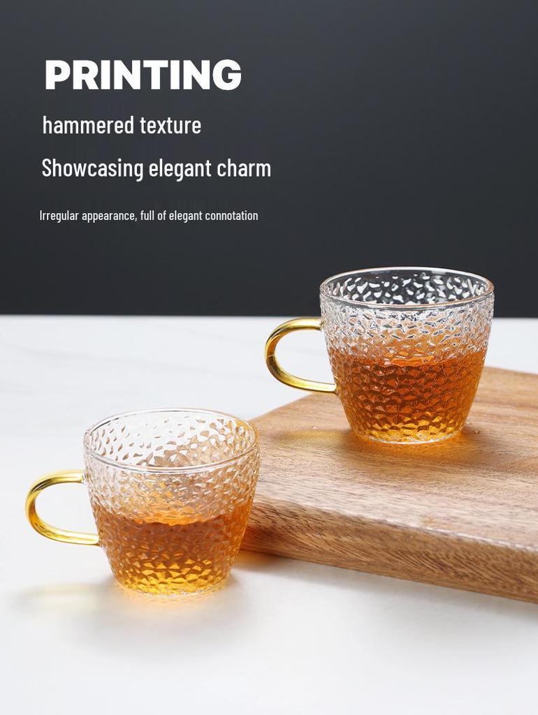 Set of Six Hammered Pattern Small Borosilicate Glass Tea Cups for Kung Fu Tea Tasting