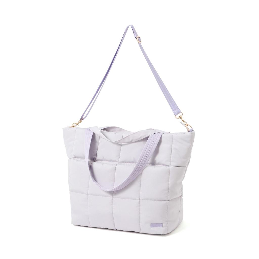 Francfranc Pop Stitch Quilt Travel Bag, Light Gray, Water-Repellent, Expandable, Lightweight, with Water Bottle Holder, Shoulder Strap, and Drawstring