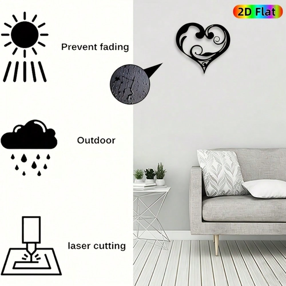 2D Flat Rustproof Heart Swirl Metal Wall Art for Wedding Anniversary & Romantic Gift