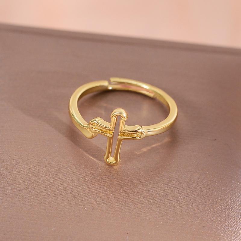 Fashionable and Minimalist Design Hollow Cross Opening Ring, Suitable for Women's Daily Wear, Holiday Gifts