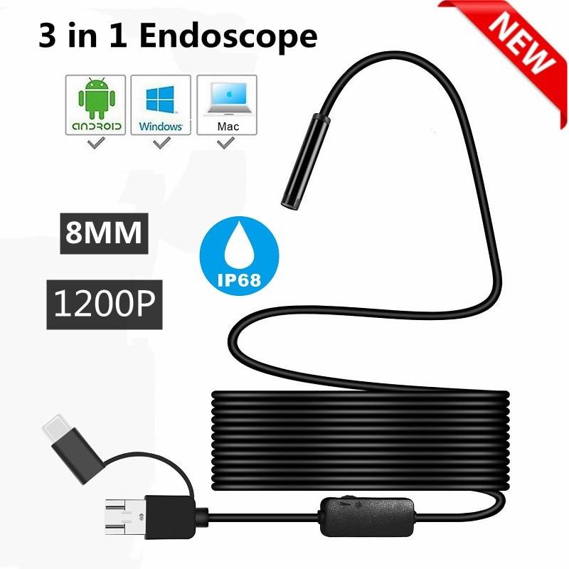 5/7/10m LED WIFI Endoskop 8mm 1200P HD Inspektionskamera für iPhone