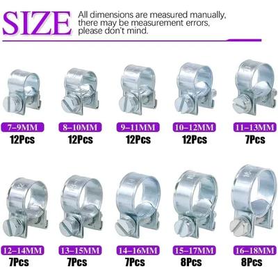 92pcs Hose Clamps Zinc Plated Fuel Injection Line Adjustable Metal Pipe Clamp Kit for Automotive Agriculture Construction
