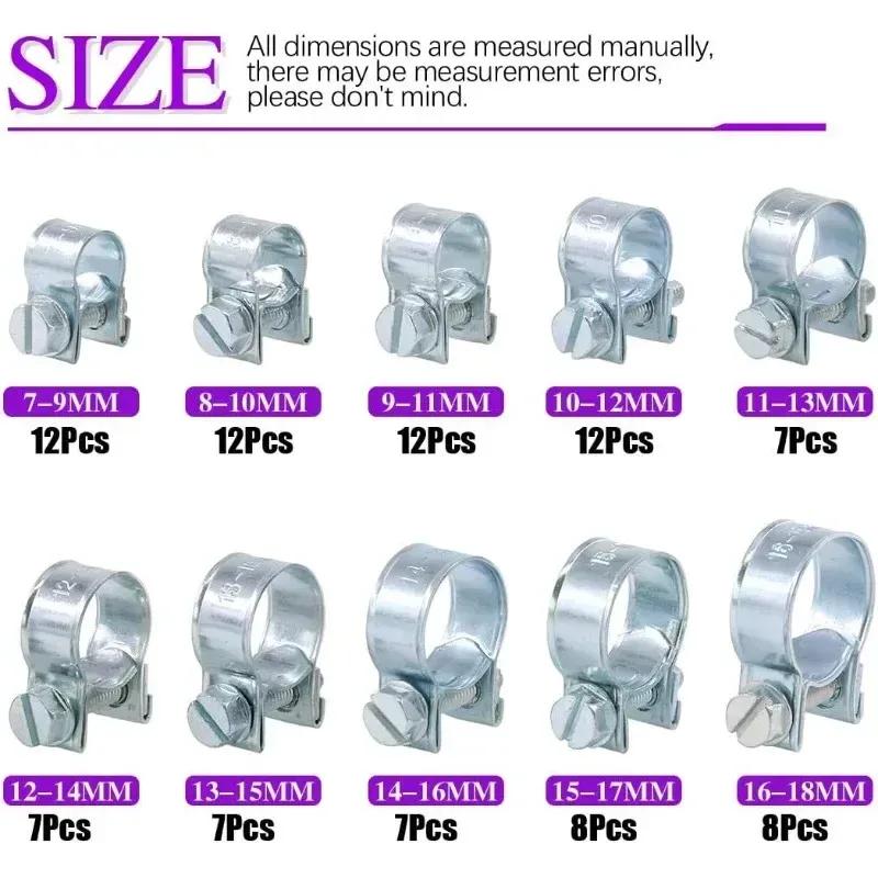 92pcs Hose Clamps Zinc Plated Fuel Injection Line Adjustable Metal Pipe Clamp Kit for Automotive Agriculture Construction
