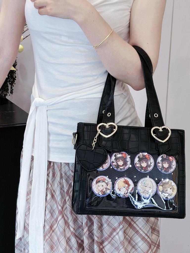 Damen Japanischer Stil Krokodilmuster Herz Ita Bag - Vielseitige Transparente PU Handtasche & Umhängetasche