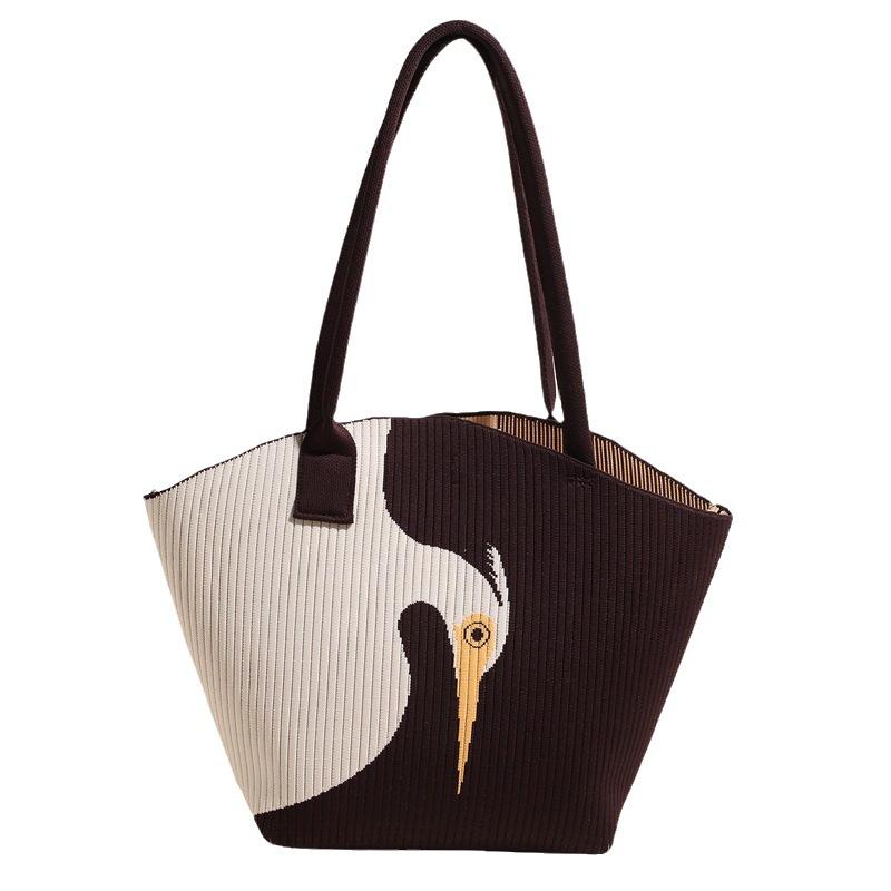 2025 knitted shopping bag animal temperament versatile woven shoulder bag ethnic style casual handbag women