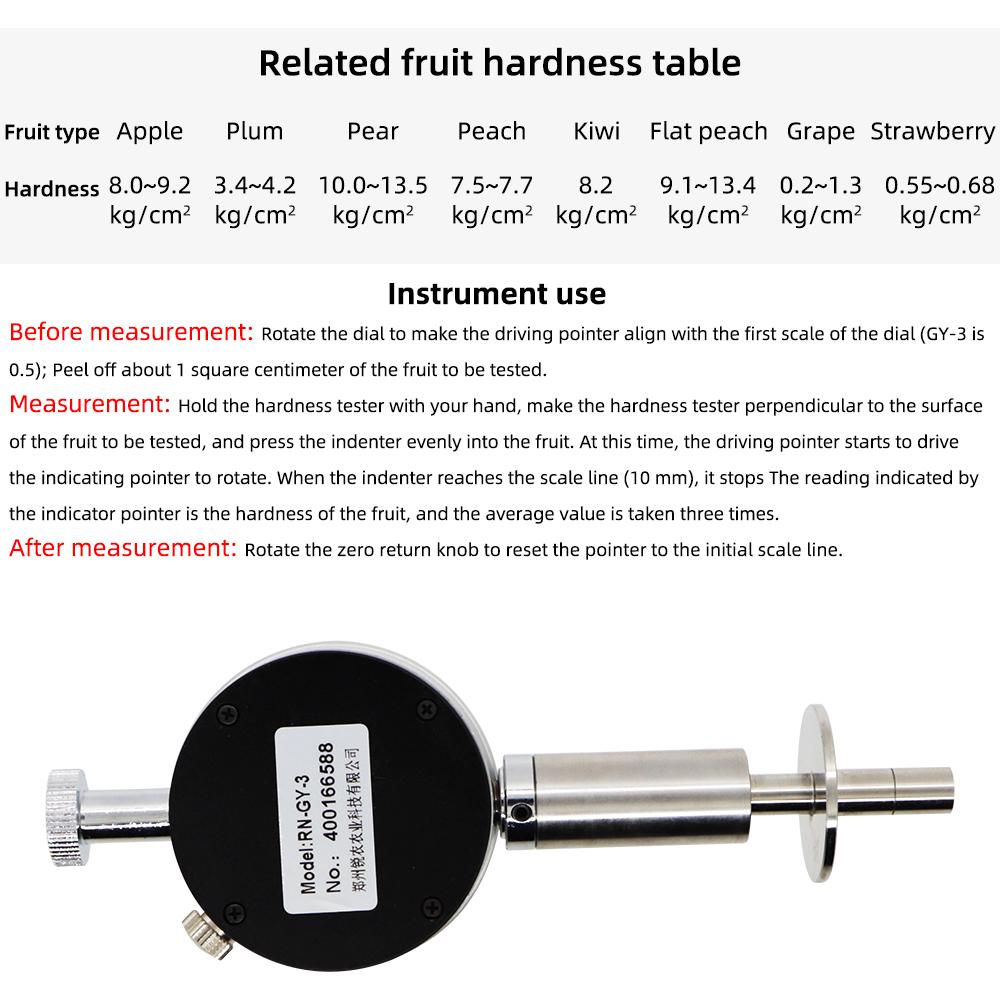 Portable Fruit Hardness Tester GY-3 Pointer Fruit Penetrometer for Apples Pears Grapes Oranges GY-2 GY-1 Fruit Sclerometer