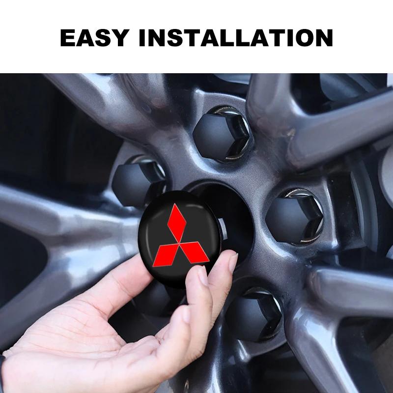4 Stück Auto Radnabenkappe Logo Aufkleber Felgenabdeckung Emblem für Mitsubishi Outlander I200 Pajero Eclipse ASX Lancer Space