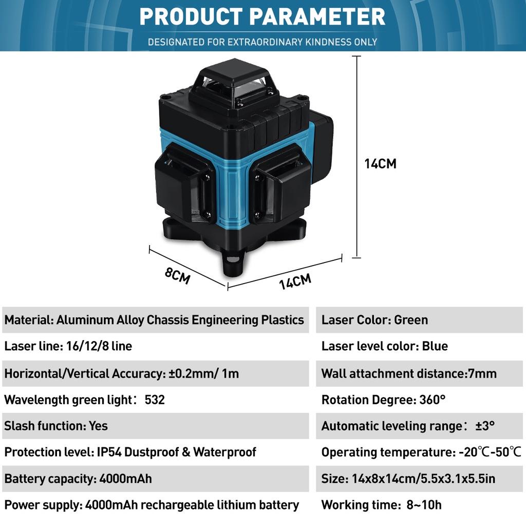3D/4D 16/12/8 Lines Level Self-Leveling 360 Horizontal And Vertical Cross Super Powerful Green Laser Level Laser Level