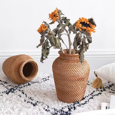 Creative Handmade Rattan Woven Vase Dried Flower Vase Flower Arrangement Home Decor Desktop Ornament Garden Decoration