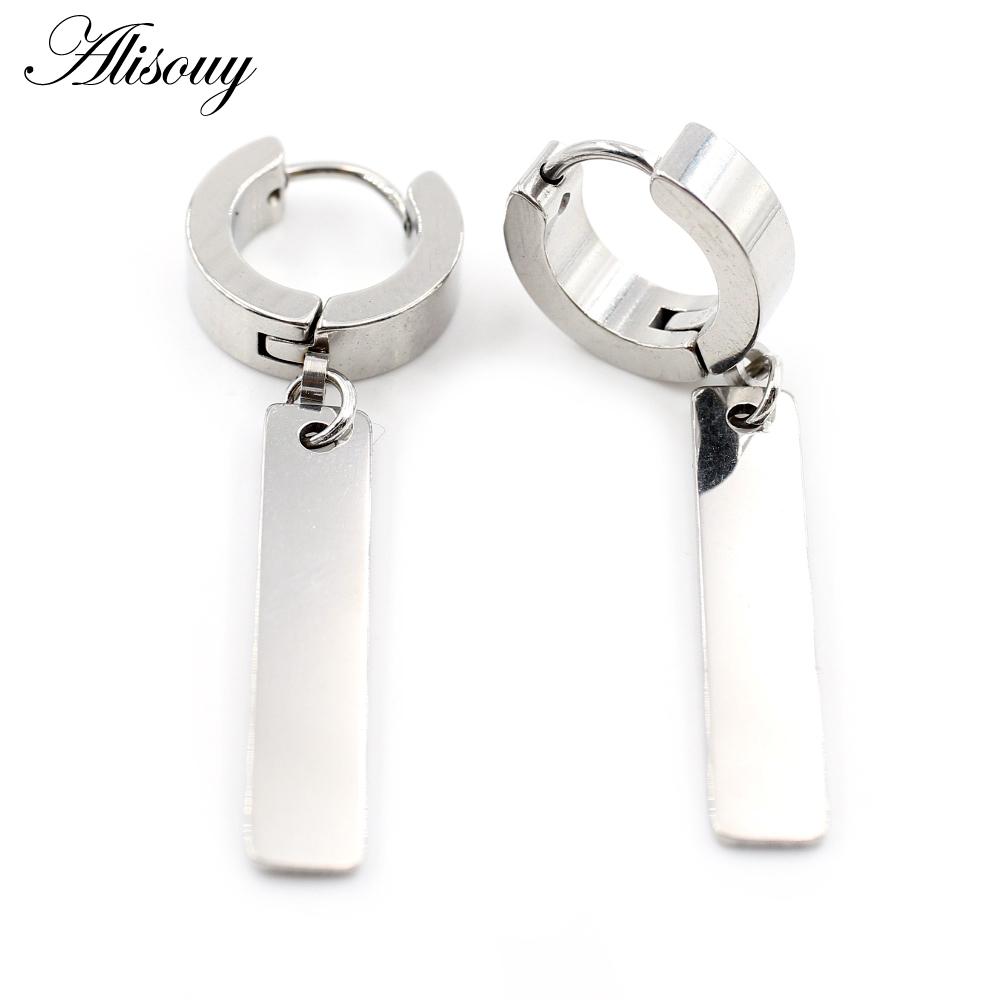 Alisouy 2PCS Stainless Steel Star Cross Snake Spike Skull Sword Blade Chain Feather Spider Dangle Women Men Huggie Hoop Earrings