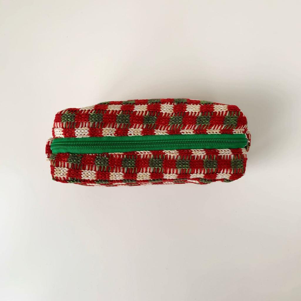 New Cosmetic Bag Knitted Red Green Plaid Large Capacity Makeup Bag Storage Pouch Pen Bag Travel Portable Wash Bag Christmas Gift
