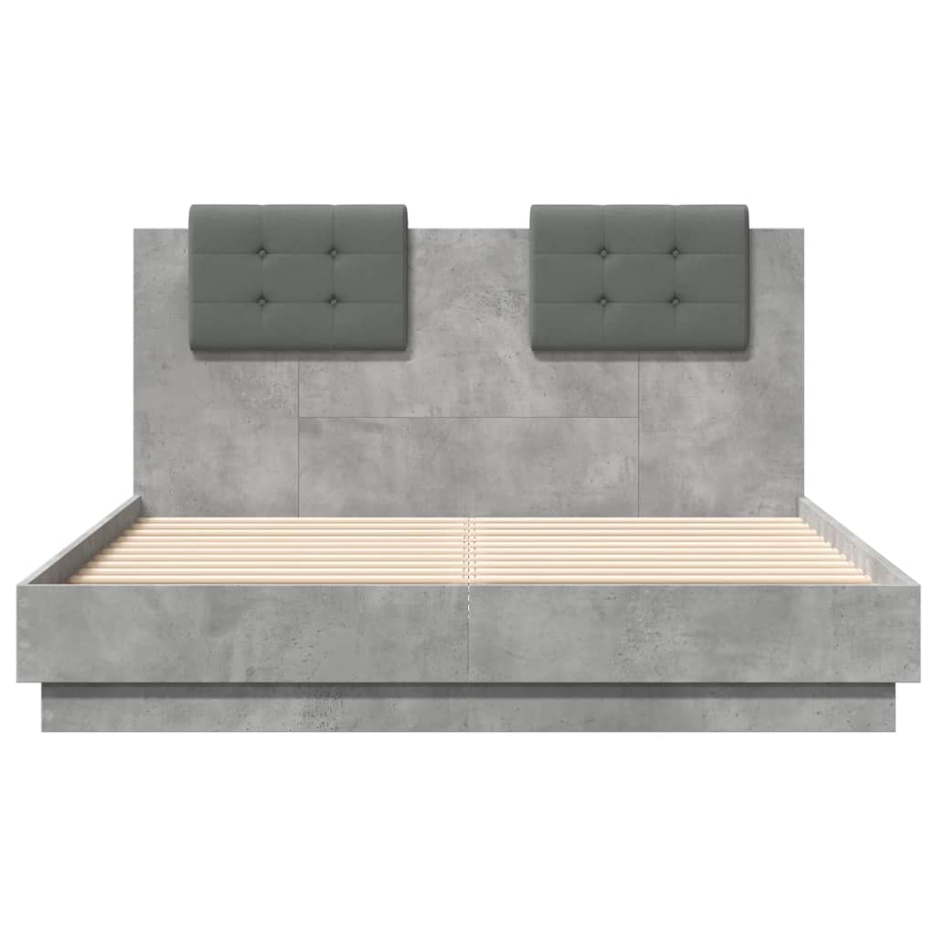Bed Frame with Headboard Concrete Grey 135 X 190 Cm Engineered Wood