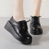 Women's Spring and Autumn Work Shoes Thick-Soled Leather Shoes Women's Platform Lace-up Wedge Heel Single Shoes Commuter Shoes