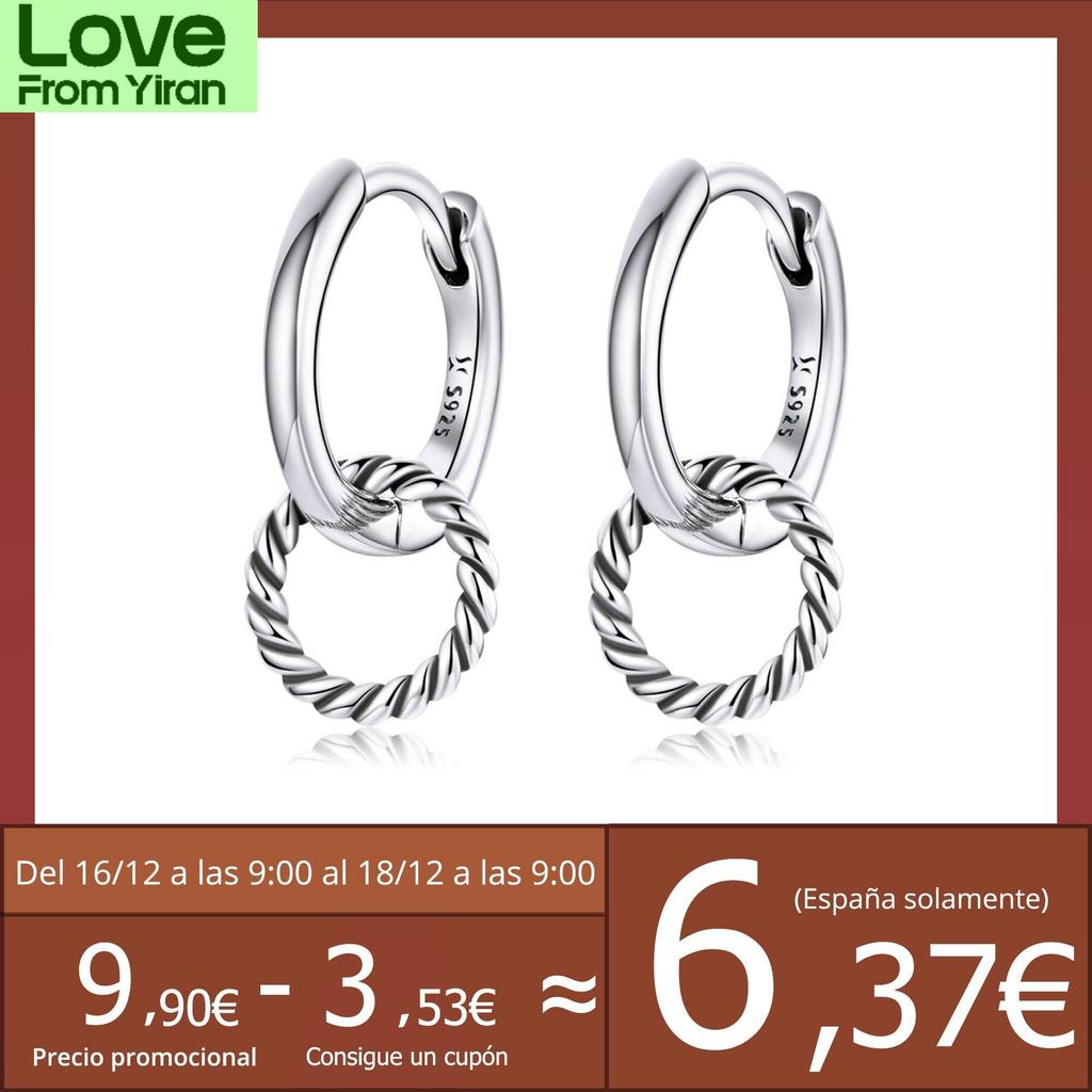 Authentic 925 Sterling Silver Double Ring Ear Buckles Round Circle Earrings For Women Silver Jewelry Sce1199