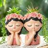 Cute Girl Planter Pot, Resin Girl Statue for Indoor Outdoor Plants, Decorative Flower Pot for Succulents, Makeup Brush & Pen Holder for Home Office