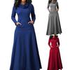 Lady Dress Solid Color Scarf Collar Elegant Loose Hem Autumn Dress for Daily Wear