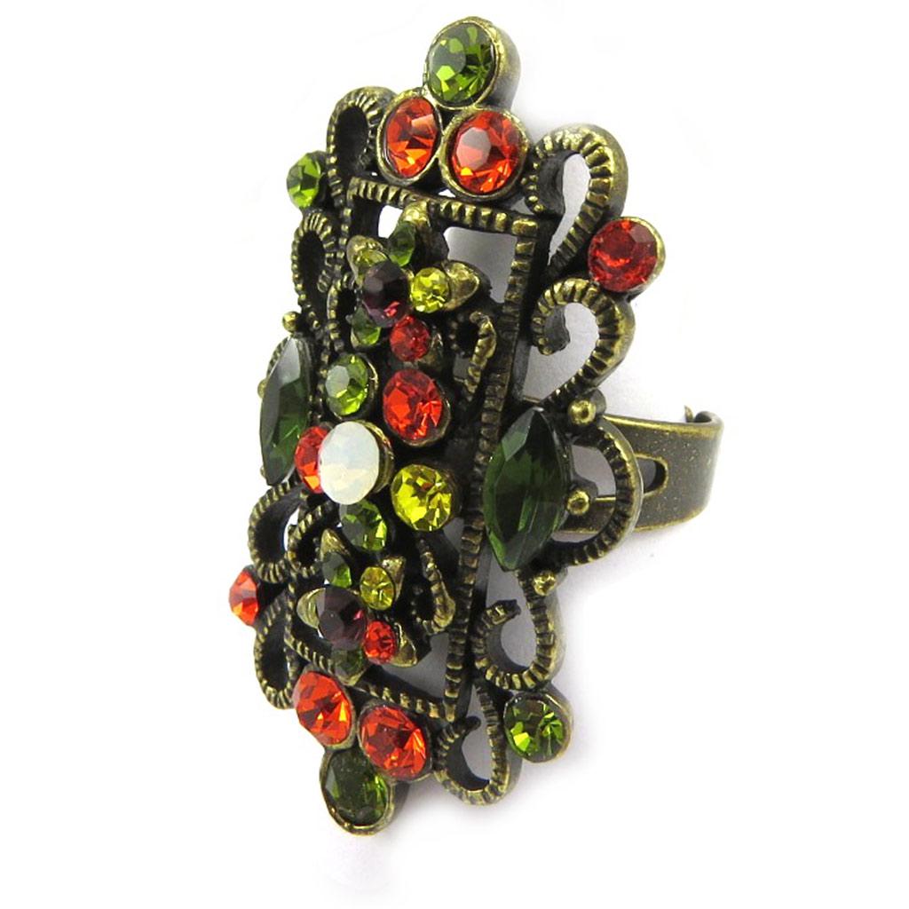 Les Trésors De Lily [A8839] - Designer Ring 'Retro Filigree' Orange / Green