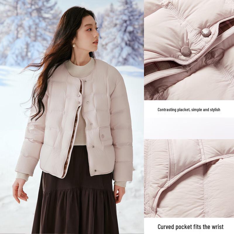 Xiangying Women's Pink Plaid Lightweight Down Jacket