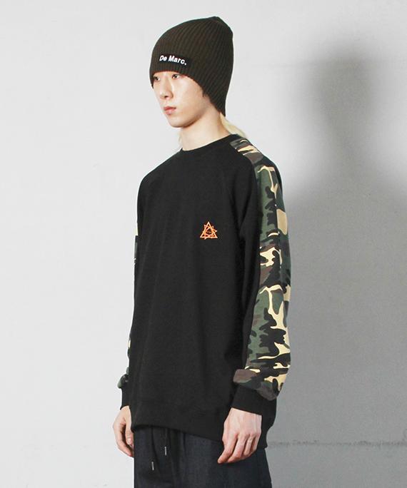 Deumakeu M Military Color Block Raglan Logo Sweatshirt Black