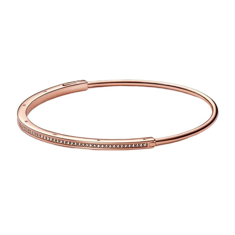 Pandora European and American trendy and avant-garde cubic zirconia bracelet for women, rose gold 582313C01
