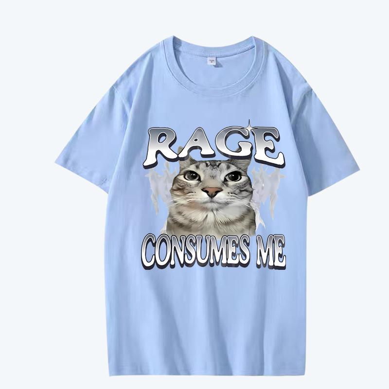 Rage Consumes Me Cat T Shirt men women Oversized 100% Cotton Hot sale short sleeve Summer streetwear print Unisex plus size tops