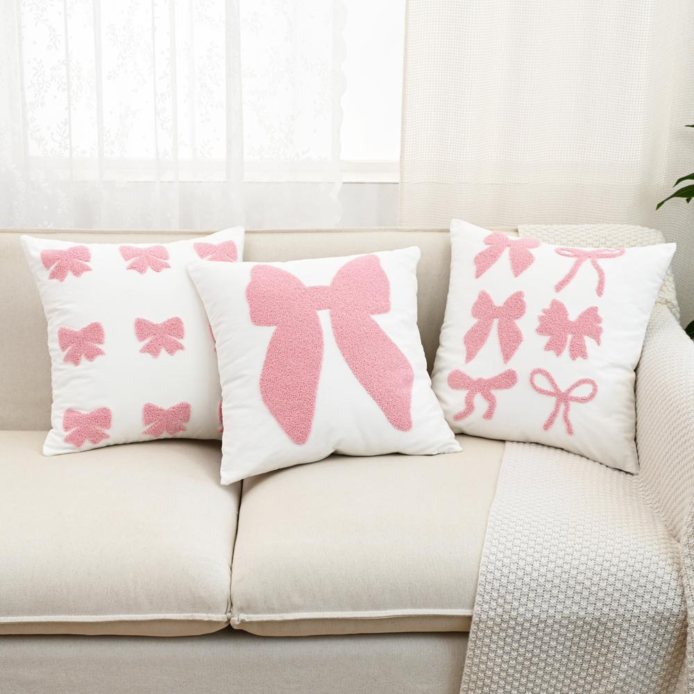 BUYNOW 1PC Pink Bow Embroidered Pillowcase Cute Princess Style Bedroom Cushion Cover Home Living Room Decor Cojines Para Sala