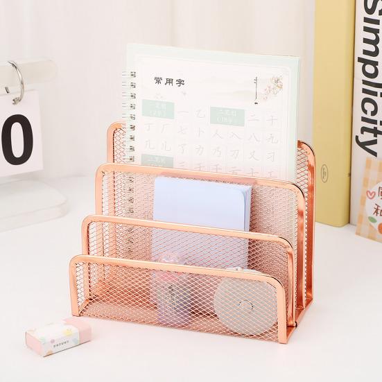 Desk Mail Organizer Metal Mesh Letter Sorter File Organizer with 3 Vertical Upright Compartments for Office Workspace Supplies
