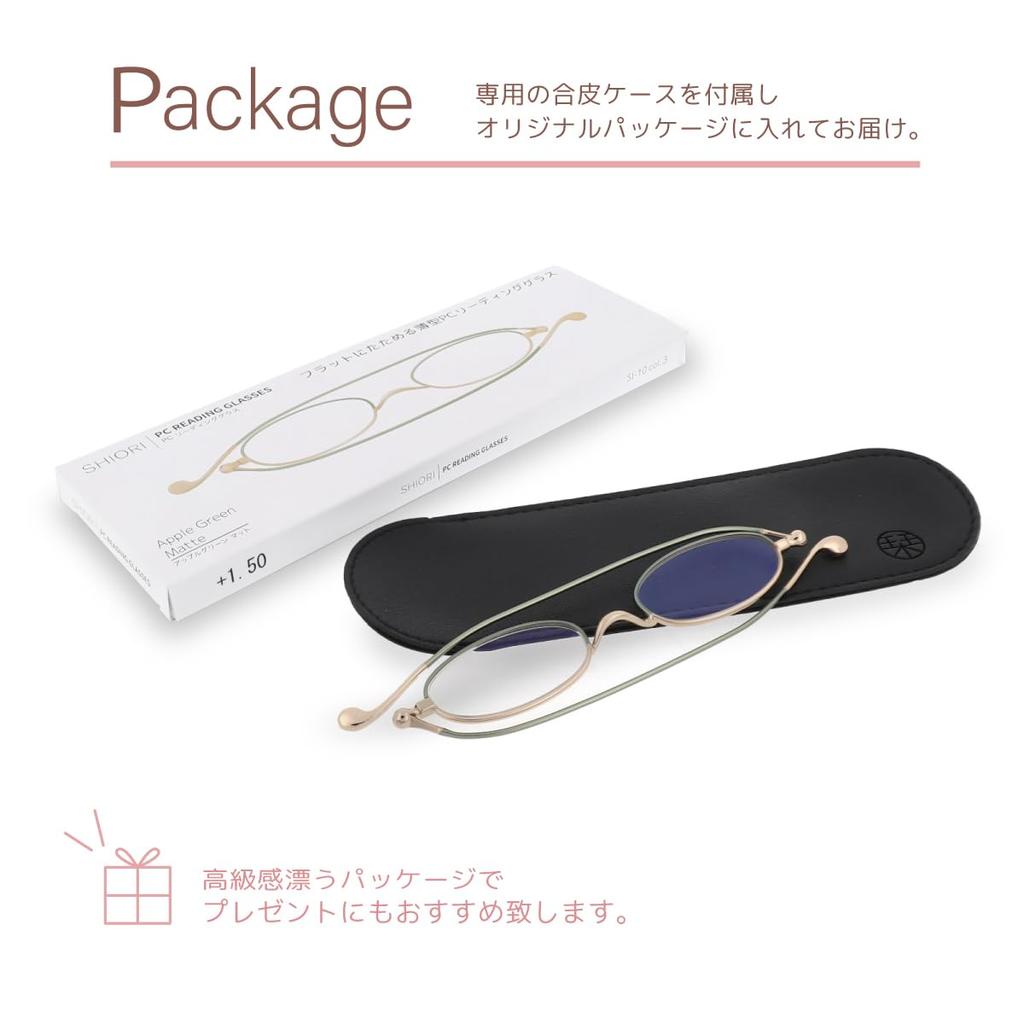 Bookmark Thin Reading Glasses for Oval Blue Light UV [SHIORI] Women, Pink, Sabae-made, Cut, Cut, Stylish, SI-10-1 +1.50