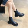 Round Toe Chunky Woman Short Shoes Autumn Winter Leather Waterproof Booties Fleece-Lined Ankle Boots for Women High Quality Boot