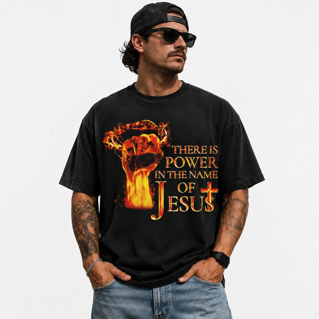 Christian Jesus Power T-Shirt There Is Power In The Name Of Jesus Tee L