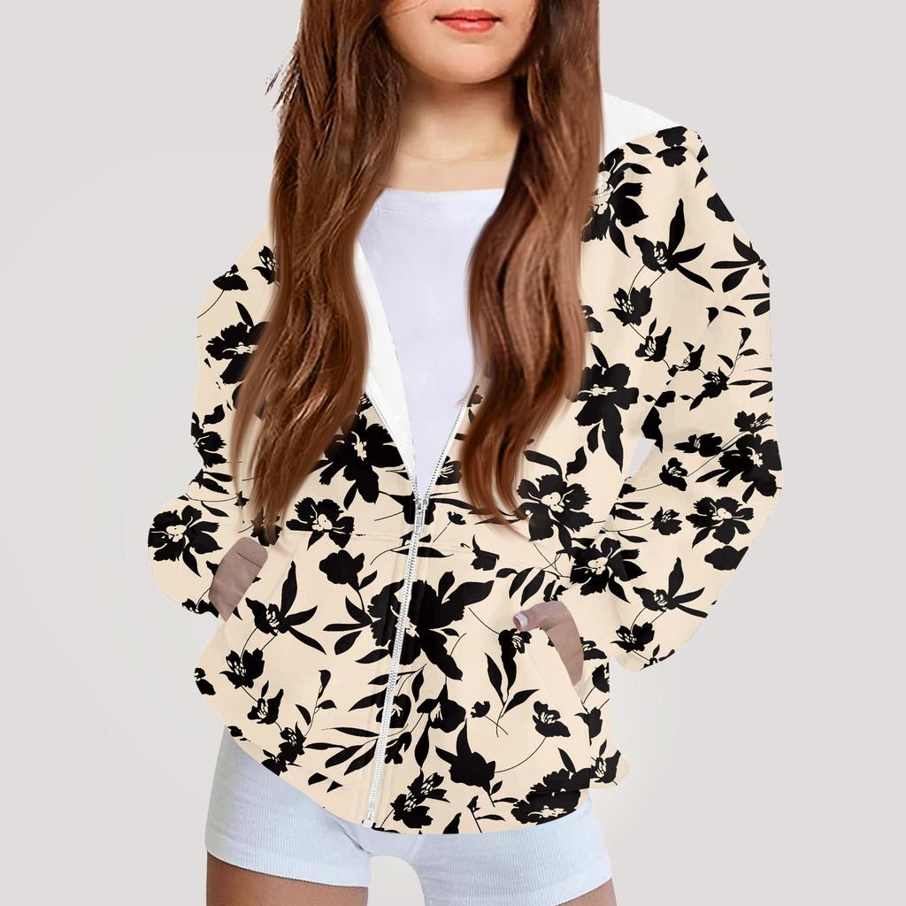 Kinder Mode Bedrucktes Langarm Kapuzensweatshirt Mädchen Hoodie Jacke