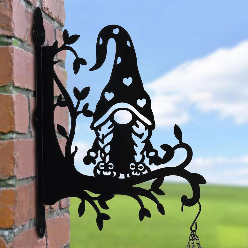 Heavy Duty Iron Hanging Plant & Clothes Hooks with Decorative Gnome Silhouette for Indoor & Outdoor Use