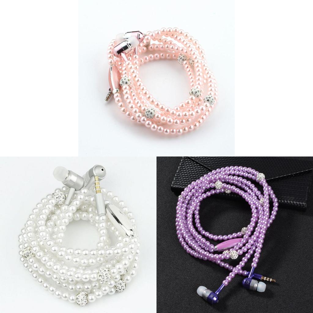 Fashionable Jewelry Pearl Necklace Earphones Mic Beads For Elegant Listening Experience