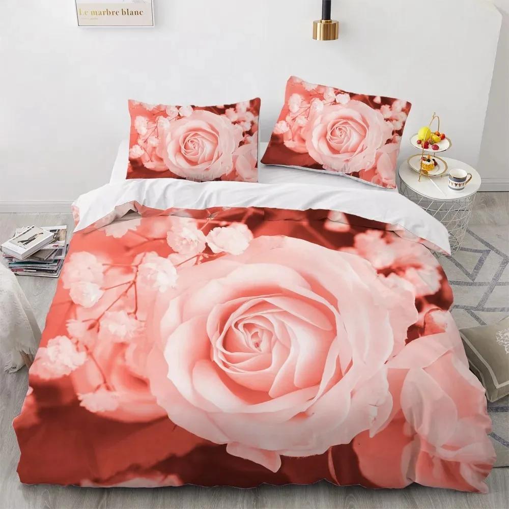 3D Plant Flower Rose Comfortable Duvet Quilt Cover Pillowcase Bedding Set Children Bedroom Decoration Home Textile