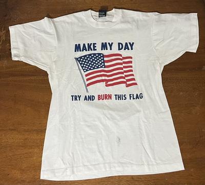 Vintage Single Stitch Screen Stars Large American Flag Make My Day Shirt 90s Unisex T-Shirt