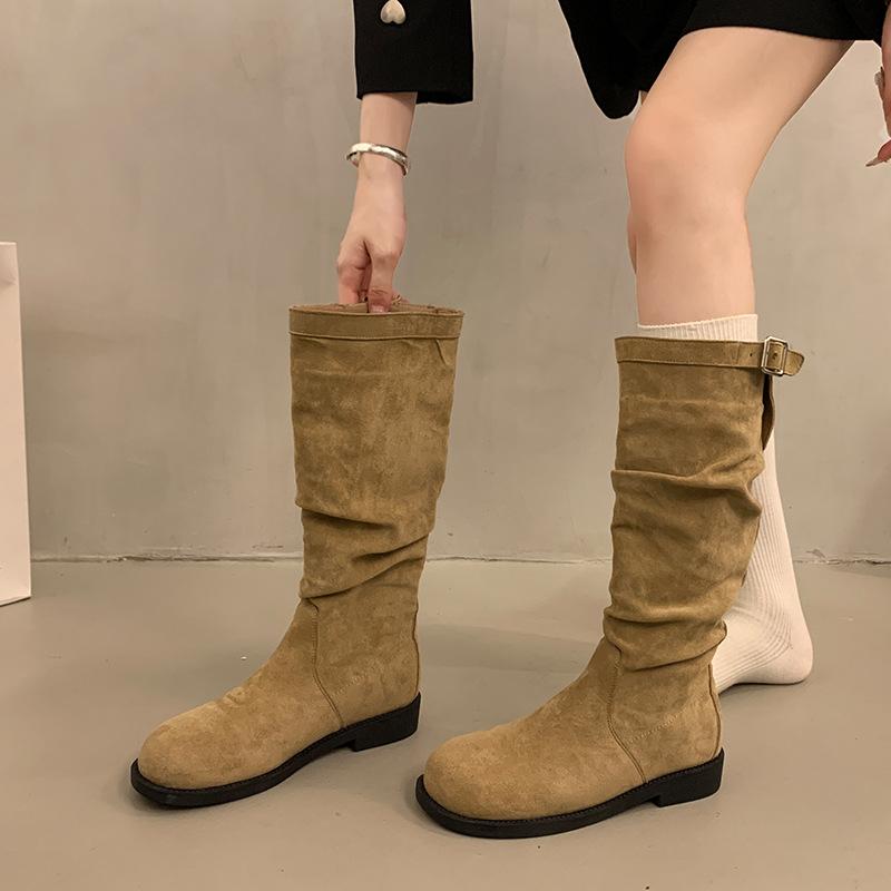But Knee Long British Knight Boots Retro Western Cowboy Boots Korean Boots Slim Pleated Pile Boots Women