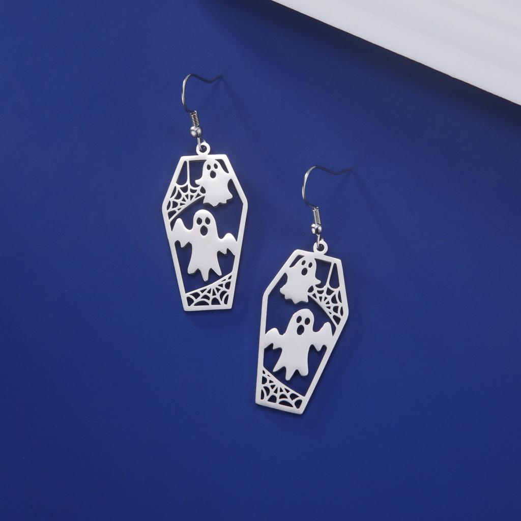 Halloween Ghost Face Earrings Drop Earrings Stainless Steel Ghostface Earring Ghost Spider Web Halloween Party Jewelry Gift