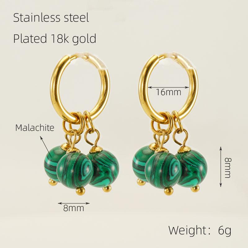 2023 Vintage Malachite & 18k Gold-Plated Stainless Steel Hoop Earrings
