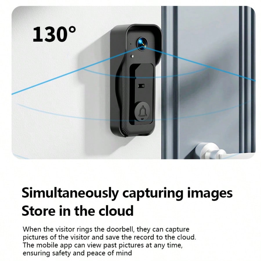 1080P HD Visual Smart Doorbell Camera, 130° Wide Angle Night Vision, PIR Motion Detection Two-Way Audio, Cloud Storage No Drill Install with Indoor