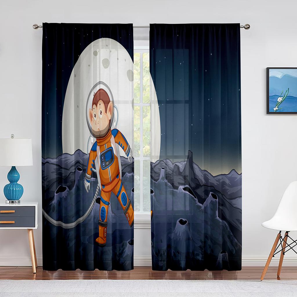 Cartoon Outer Space Astronaut Planet Sheer Voile Curtains for Living Room Bedroom Kitchen Decor Chiffon Tulle Window Curtains