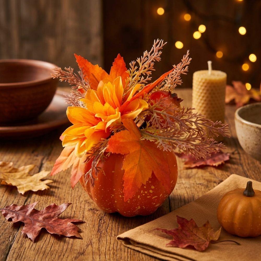 Realistic Fall Artificial Pumpkin Floral Autumn Colors Pumpkin Table Decor Faux Flowers  Halloween