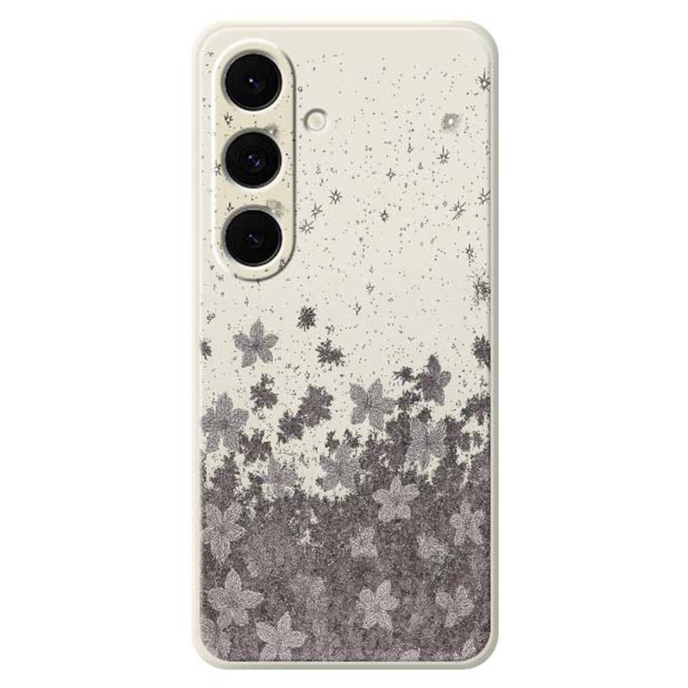 For Samsung Galaxy S25+ Case Grey Flowers Pattern Printing Straight Edge TPU Phone Back Cover