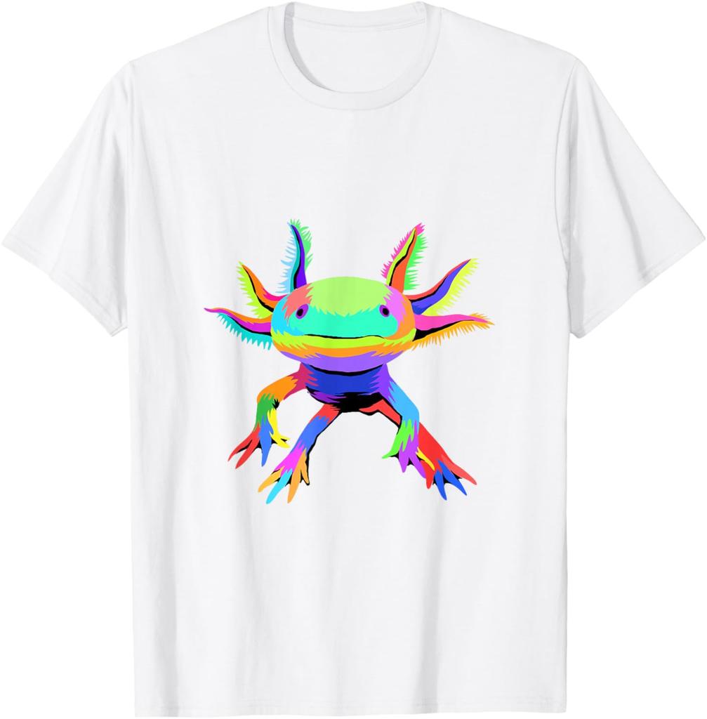 Colorful Pop Art Axolotl Lover Graphic Tee Breathable Cotton Casual T-Shirt for Men