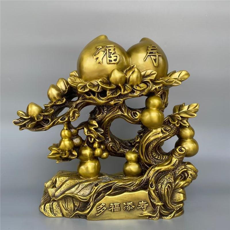 Pure copper longevity home and office decorative craft ornament, fortune gourd fairy peach birthday gift